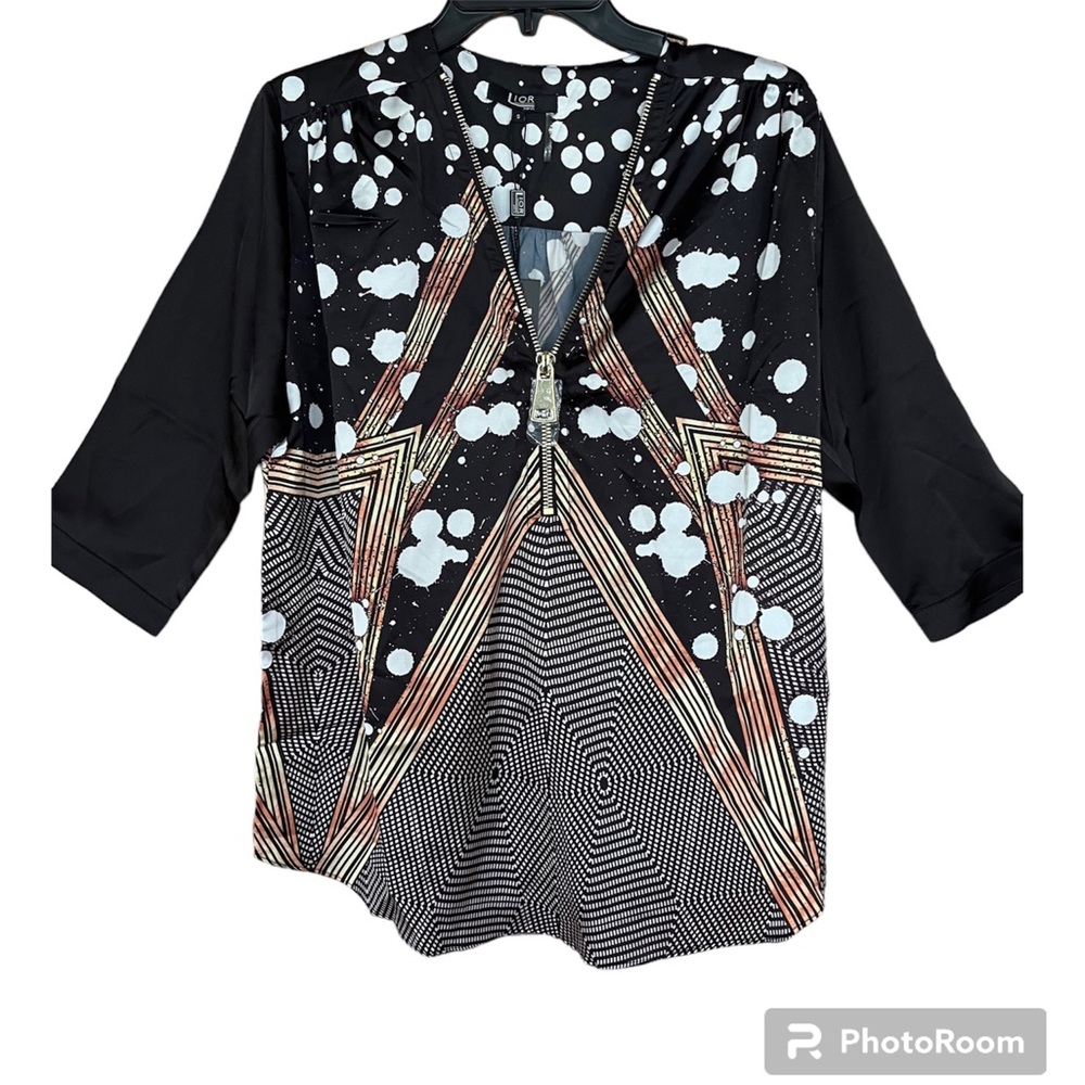 Lior Paris Black Multicolored Abstract/Geometric Print Blouse Size Small